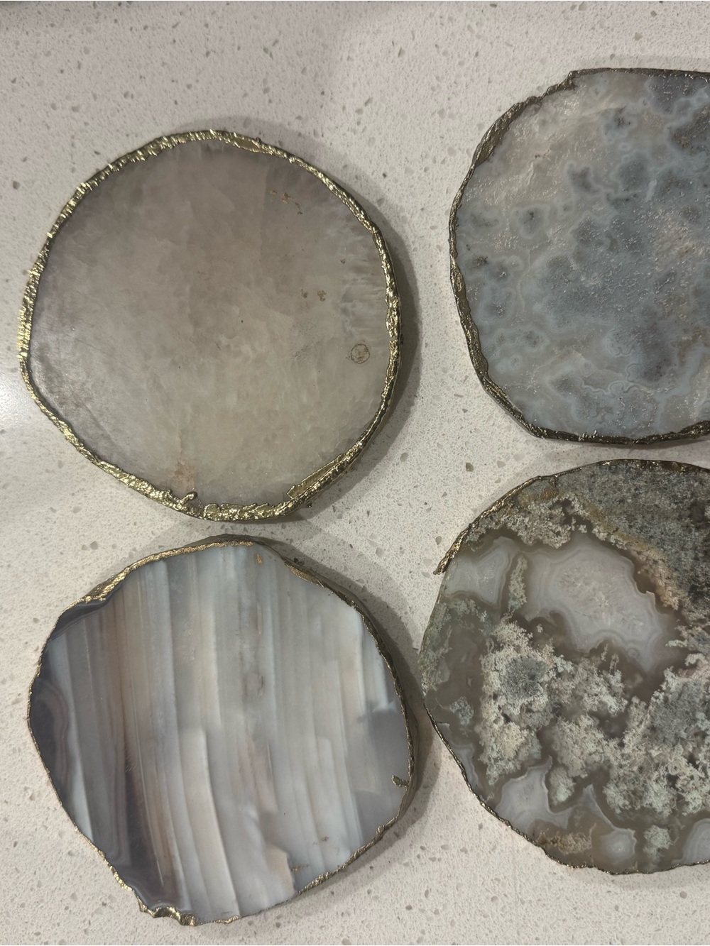 Neutral Agate Slice Wall Decor with Gold Edging